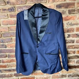 NWT James Bond Navy Blue Black Satin Tuxedo Suit Jacket Men's Size Medium